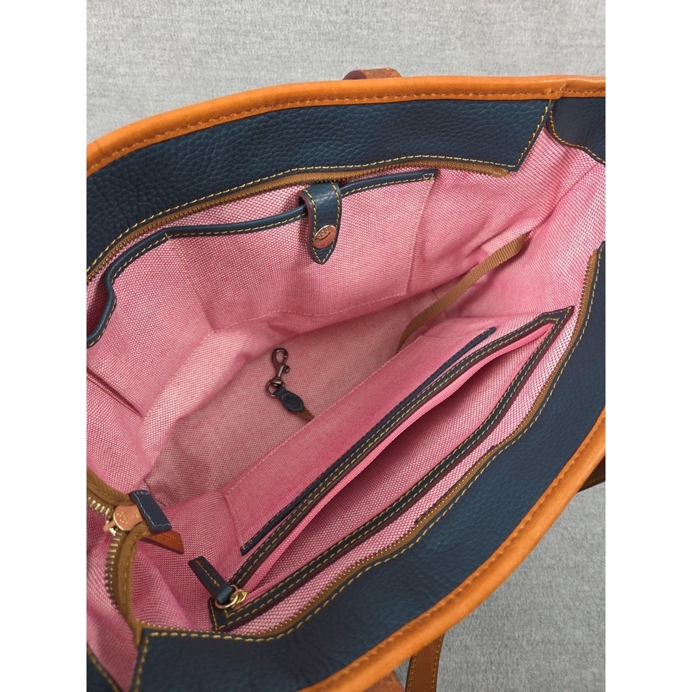 Dooney & Bourke Charleston Tote Bag Navy Blue Pebbled Leather Purse Handbag Logo - Picture 9 of 12